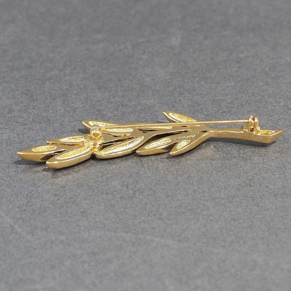 VTG Napier Brooch Gold Tone Leaf Branch Wheat Pin Botanical Gift Box Cinch Clip
